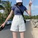 Women's Super High-Waisted Denim Shorts Straight Leg Double Buckle Loose Fit Rolled Hem Wide Leg Hot Pants Trendy Summer Style_mkmklike.com