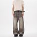 Retro Washed Distressed Gray Splatter Paint Curved Blade Jeans Trendy American Street Style Loose Pants For Men And Women Spring Autumn_mkmklike.com