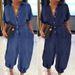 Women's Cross-border 2023 spring new solid color plus size casual short sleeve denim jumpsuit_mkmklike.com