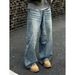 Unisex Vintage Washed Wide-Leg Jeans With Whisker Distressing – Retro High-Waisted Denim Pants For Casual & Commute Wear_mkmklike.com