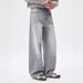 Vintage Washed Wide Leg Jeans For Men - High Waist Straight Loose Fit Denim Pants With Distressed Details (Gray)_mkmklike.com