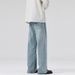 LKTM Men's Light Blue Washed Whiskered Jeans Spring Summer Trendy Versatile Loose Straight Leg Trousers Unisex Archer0603 Apparel_mkmklike.com