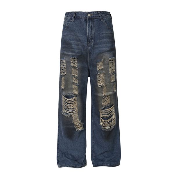 Heavy-Duty Jeans For Men And Women, Vibe Style, Trendy Brand, Distressed Spray Paint, Dirty Ripped Loose Wide-Leg Pants_mkmklike.com