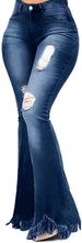 Exclusive Cross-border : 2022 New European And American Women's Jeans, High-stretch Ripped Denim Bell-bottom_mkmklike.com