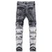 2024 New Style Washed Gray Perforated Patch Fabric Embroidered Elastic High Street Small Straight Leg Men's Jeans_mkmklike.com