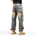 Suitable For All Seasons American Style Multi-Pocket Hip-Hop Cargo Jeans For Men Loose Plus Size Cross Mirror_mkmklike.com