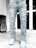 Jeans Men's Spring &Autumn Individual Patched Pants Long Tight Fit Stacked For Men_mkmklike.com