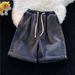 Summer Elastic Waist Drawstring Denim Shorts For Men Straight Leg Loose Fit High End Casual Five Point Pants_mkmklike.com