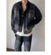 Retro Washed Denim Jacket For Men, Autumn Gradient Stand Up Collar Jacket For Men_mkmklike.com