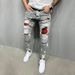 Popular Men's Ripped Three-Color Jeans Patch Elastic Small Foot Jeans Men_mkmklike.com
