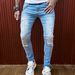 Denim High Street Trendy Brand Holes And Fit, Elastic Jeans With Small Feet, Men's Slim Fit_mkmklike.com