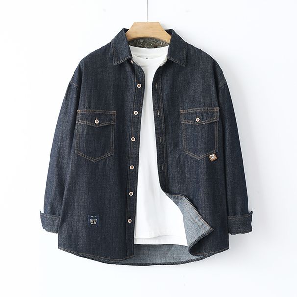 2025 Spring New Mercerized Denim Shirt Men's Quality Big Cow Thin Loose Lapel Primary Color Denim Shirt Men's_mkmklike.com