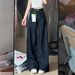 Women's Clothing Dark Blue High-Waisted Wide Leg Denim Trousers Loose Fit Straight Leg Floor Length Pear Shape American Style Jeans_mkmklike.com