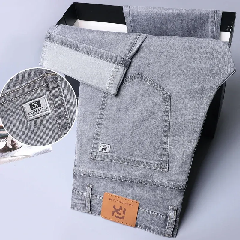 Soft Men's Lyocell Baggy Jeans Thin Summer Breathable Straight Pants Vintage Business Casual Fashion Korea Male Denim_mkmklike.com