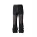 Vintage Distressed Flared Jeans – Black & Gray Lightning Wash, High Street Cleanfit Denim Trousers_mkmklike.com