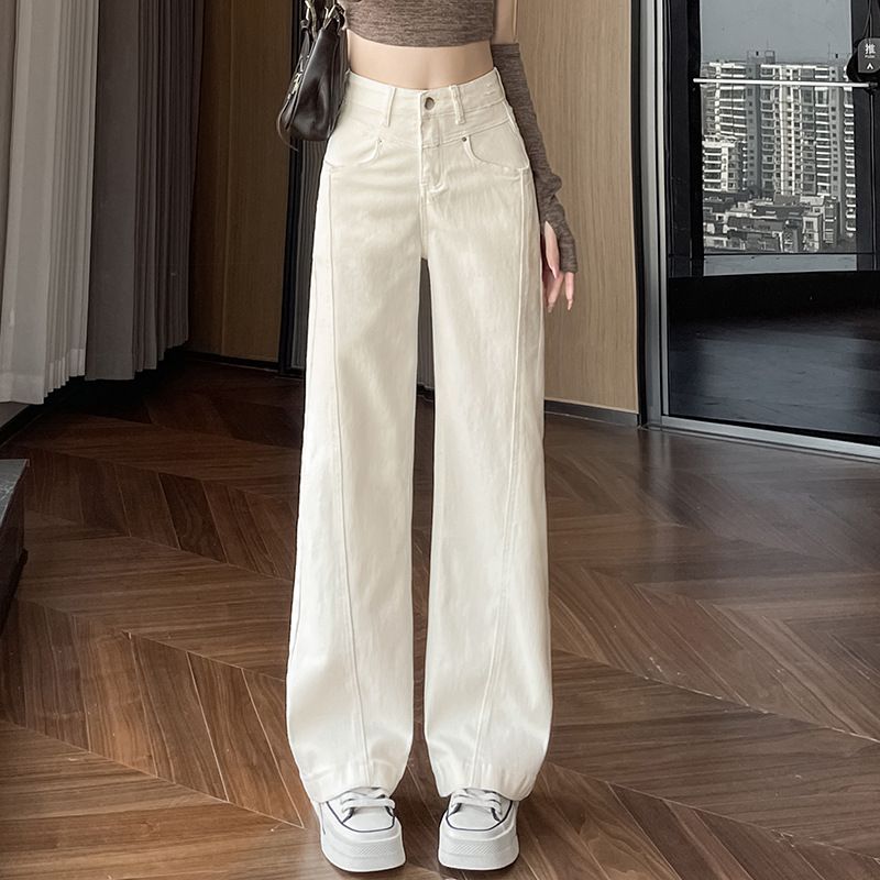 off White High Waist Wide Leg Jeans Slimming Patchwork Curved Scimitar Pants for Women Spring Autumn 2025 Style_mkmklike.com