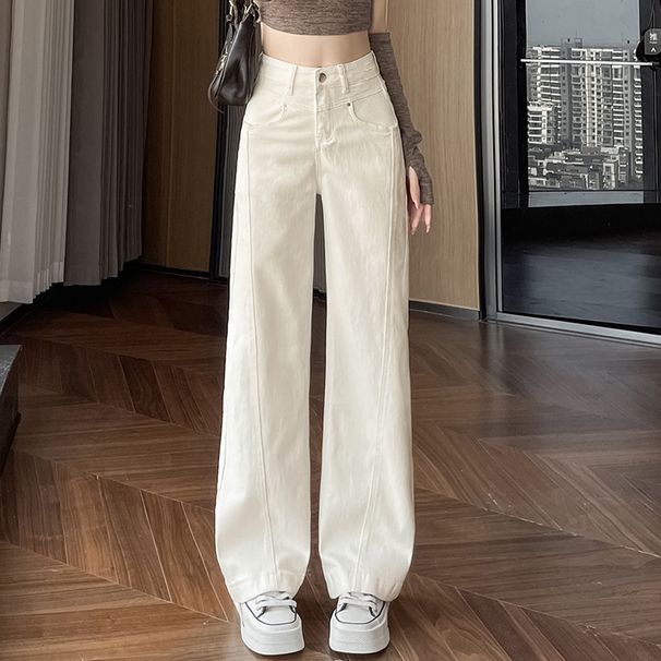 off White High Waist Wide Leg Jeans Slimming Patchwork Curved Scimitar Pants for Women Spring Autumn 2025 Style_mkmklike.com