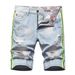 Reflective Strip & Hand-Painted Denim Shorts – Edgy Streetwear Cargo Shorts For Men (Unisex Fit)_mkmklike.com