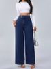 K Versatile Straight Tube Loose High Waisted Double Button Solid Color Women's Jeans_mkmklike.com