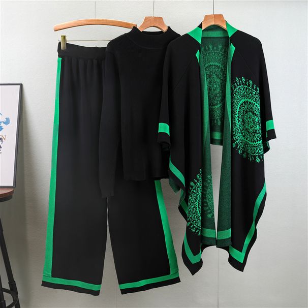 Women's Clothing new slim and fashionable long sleeved sweater + shawl + casual wide leg pants three piece suit_mkmklike.com