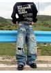 Heavy Duty Distressed Patched Straight Leg Jeans Spring Washed Loose Fitting Retro Ripped Wide Leg Pants For Men And Women_mkmklike.com