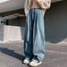 Men's Washed Distressed Denim Jeans Summer Style High Street Cool Trendy Loose Straight Leg Wide Leg Casual Trousers_mkmklike.com