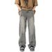 Men's Slightly Flared Loose Straight Leg Jeans High Street Style Summer Vibe Design Zipper Trousers_mkmklike.com