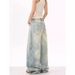 "Men's Deconstructed Washed Jeans – Distressed Blade-Cut Wide-Leg Trousers (Vintage Streetwear, Oversized Fit,Summer Lightweight)"_mkmklike.com