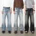 Nirben American High Street Style Whiskered Washed Jeans Flared Loose Straight Leg Pants mid Waist Long Non-Stretch Blue_mkmklike.com