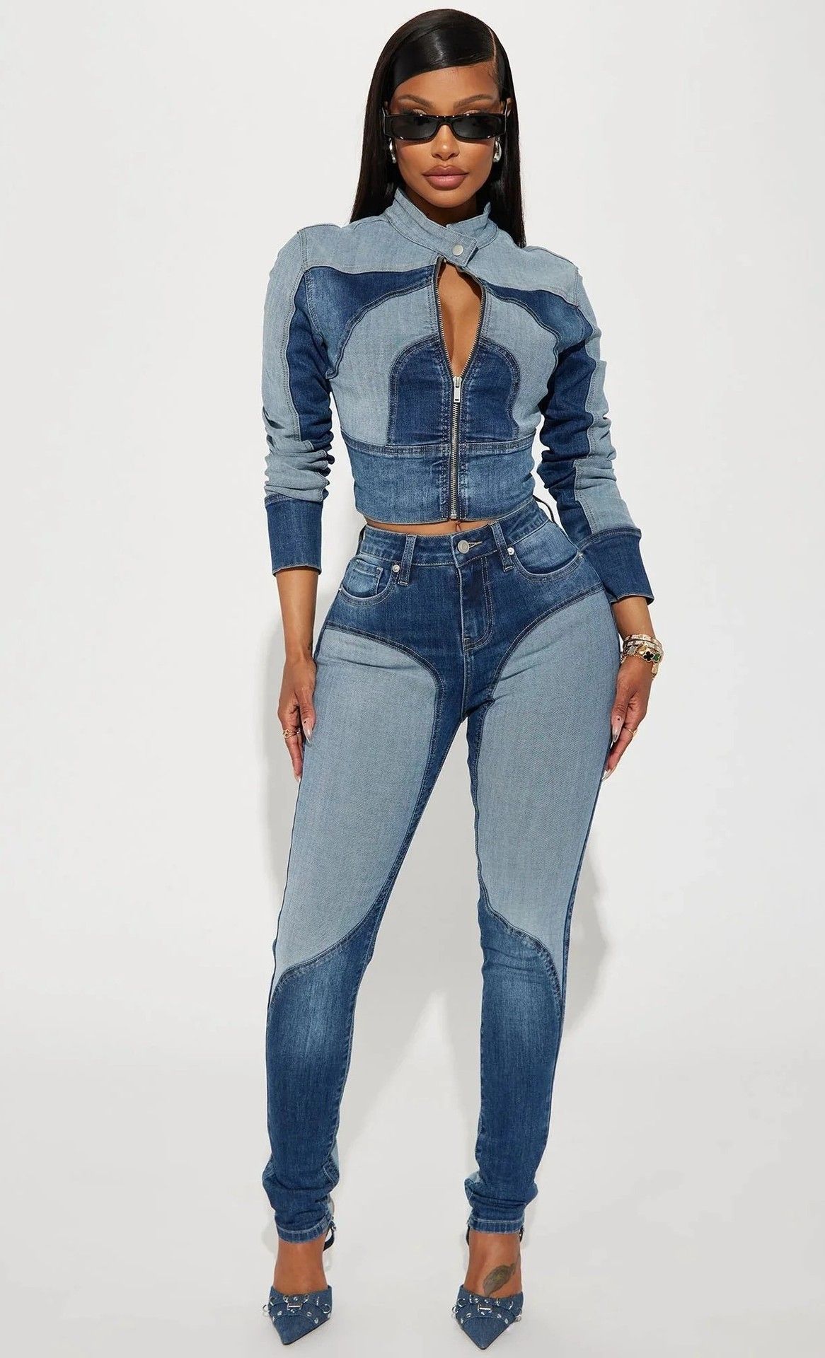 Women's High-Waisted Patchwork Skinny Jeans Washed Denim Relaxed Everyday Wear Versatile Comfortable Feshion Trend_mkmklike.com