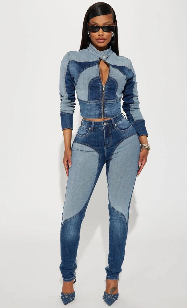 Women's High-Waisted Patchwork Skinny Jeans Washed Denim Relaxed Everyday Wear Versatile Comfortable Feshion Trend_mkmklike.com
