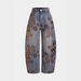 Retro Flocked Color Block Jacquard Denim Jeans Women's Casual Cotton Solid Pattern Spring/Autumn Summer Clothing_mkmklike.com