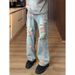 Rose Full Of Ripped Jeans Men's Summer Ruffian Handsome High-end Pants American High Street Vibe Micro-pull Pants Men_mkmklike.com