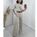 Women's Clothing new fashion cotton and linen short tops high waist wide leg suit pants _mkmklike.com