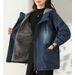 Chicco Fleece-Lined Denim Short Coat For Women Autumn Winter New Korean Style Loose Plus Size Thickened Warm Casual Hooded_mkmklike.com