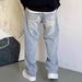 Men's Light Blue Relaxed Fit Straight Leg Jeans - Vintage Washed American Casual Loose Denim Pants For Big & Tall_mkmklike.com