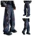 Vintage Washed Destroyed Denim Pants – Retro Distressed Jeans With Color Blocking & Crooked Hem For Men & Women_mkmklike.com
