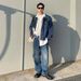 China-Chic Hip Hop Pleated Fashion Irregular Denim Men's High Street Versatile Casual Loose Couple Jacket_mkmklike.com