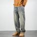 Nordmann American Style Casual Yellow Mud-Dyed Jeans For Men, Straight Loose Fit, Trendy Brand Long Pants, Autumn Retro Draped_mkmklike.com