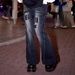 Women's Heavy Duty Flared Jeans With Laces Loose Straight Leg Washed_mkmklike.com