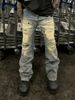 Men's Distressed Washed Ripped Jeans High Street Grunge Style Patchwork Splatter Paint Loose Straight Leg Flared Hem_mkmklike.com