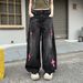 Men's American Streetwear Cross Stitch Patchwork Wide Leg Jeans - Relaxed Straight Fit Oversized Boyfriend Denim Pants_mkmklike.com