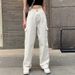 2025 New Spring Summer Vintage Loose Cargo Jeans Women's Wide Leg Full Pants High Waist Solid Female Elegant Straight Casual Denim Trousers_mkmklike.com