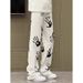 American High Street Palm Print White Jeans Men's And Women's Hiphop Trendy Fried Street Straight Casual Versatile Trousers_mkmklike.com