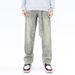 Nordmann European And American Style Ribbon Yellow Mud-Dyed Frayed Edge Jeans For Men High Street Cool Hip-Hop Loose Straight_mkmklike.com