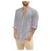 Men's Clothing Loose Linen Cardigan Solid Color Casual Stand Collar Long Sleeve Shirt_mkmklike.com