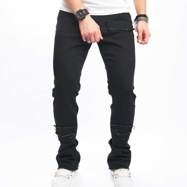 Trendy Tight Fitting Micro Flared Denim Pants For Men's Commuting, Small Horn Solid Color Jeans_mkmklike.com