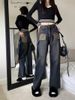 Clair Vintage Pocket Flap Straight-Leg Jeans For Women, Autumn Winter 2023 New Korean Style High-Waisted Slimming Wide-Leg_mkmklike.com