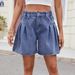 Women's Clothing Washed Elastic Waist Loose Denim Shorts Three Quarter Pants_mkmklike.com