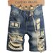 Men's Retro Fashion Distressed Denim Shorts Non-Stretch Straight Leg Loose Fitting Mid-Length Pants_mkmklike.com